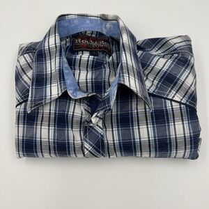Rock &‎ Roll Cowboy Long Sleeve Plaid Snap Button Western Shirt Men's Large